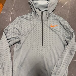 Nike Light Gray and Orange Textured Hoodie